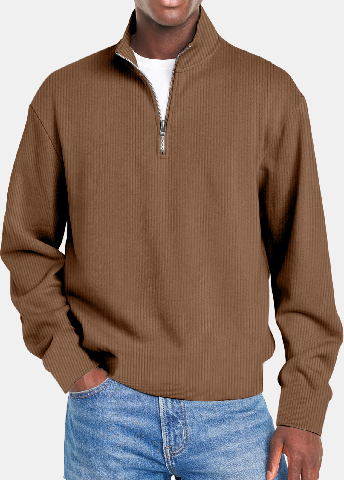 Men's Waffle Half Zip Shirt Coffee
