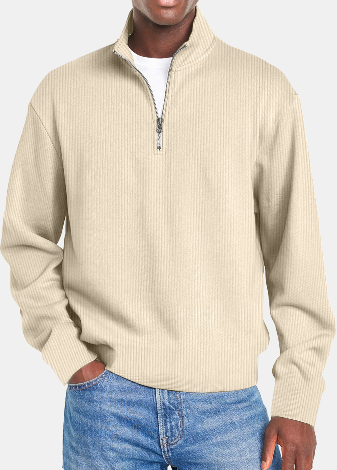 Men's Waffle Half Zip Shirt Beige