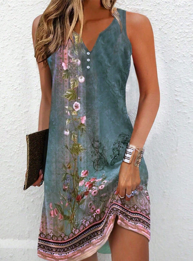 Blair | Vestido midi asimétrico de arte abstracto para mujer