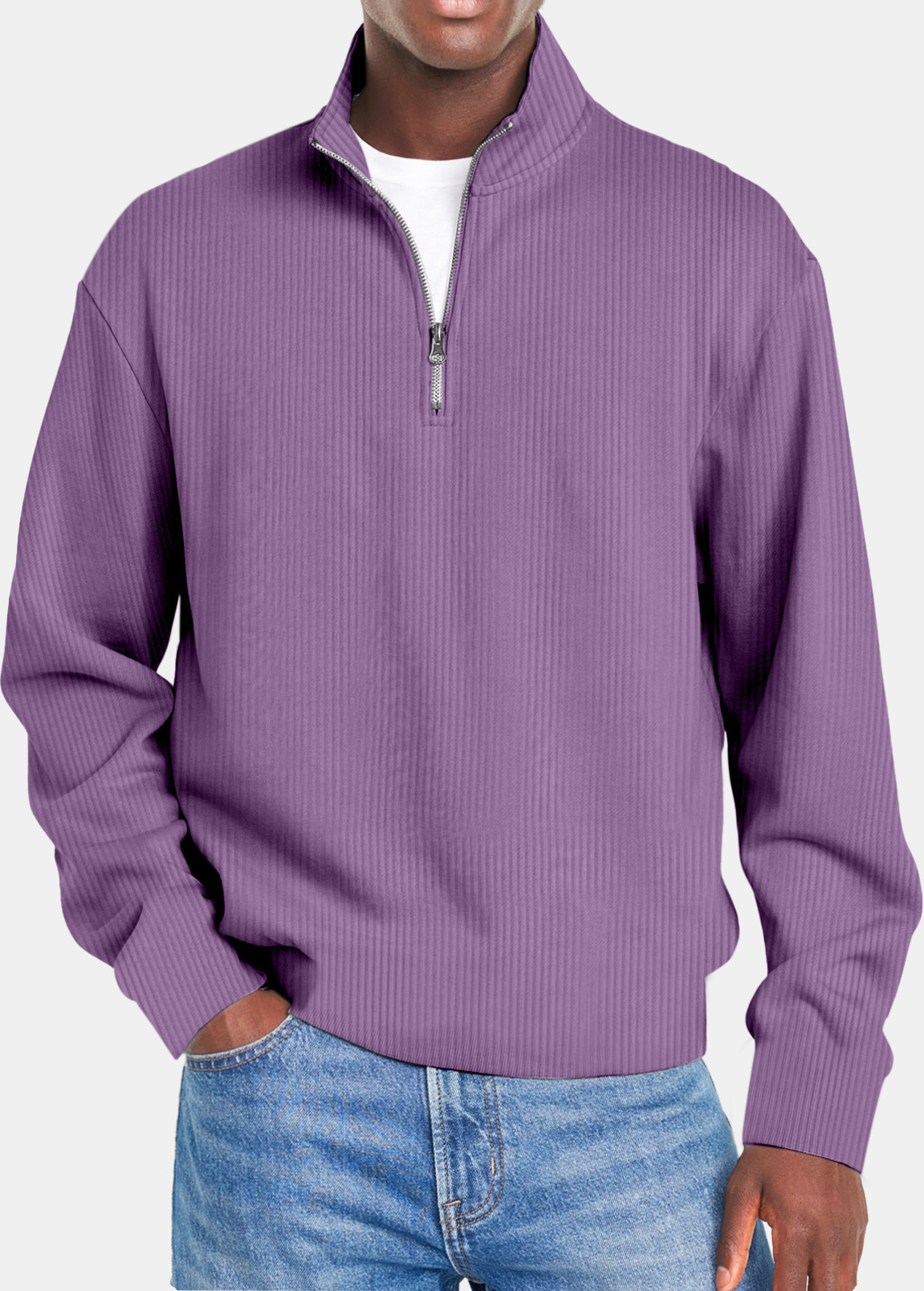 Men's Waffle Half Zip Shirt Purple