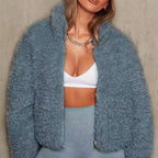 Cropped Teddy Jacket for Cozy Style Blue