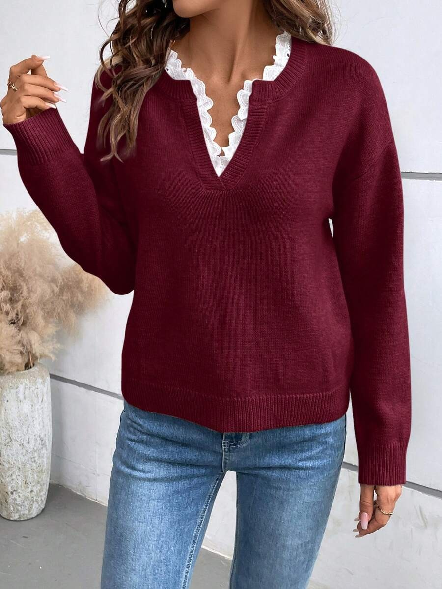 Women's Chic V-Neck Sweater Red