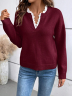 Women's Chic V-Neck Sweater Red