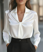 Women's Elegant Front Twist Blouse White