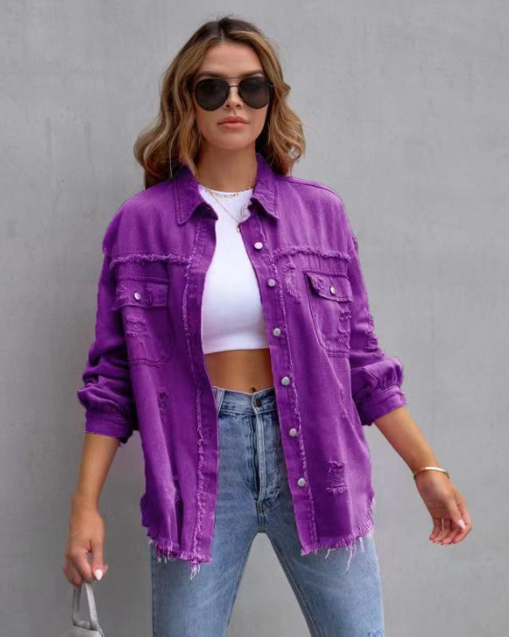 Plus-Size Denim Jacket Purple