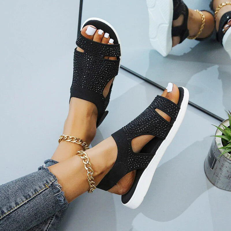 Women's Rhinestone Orthopedic Sandals Black