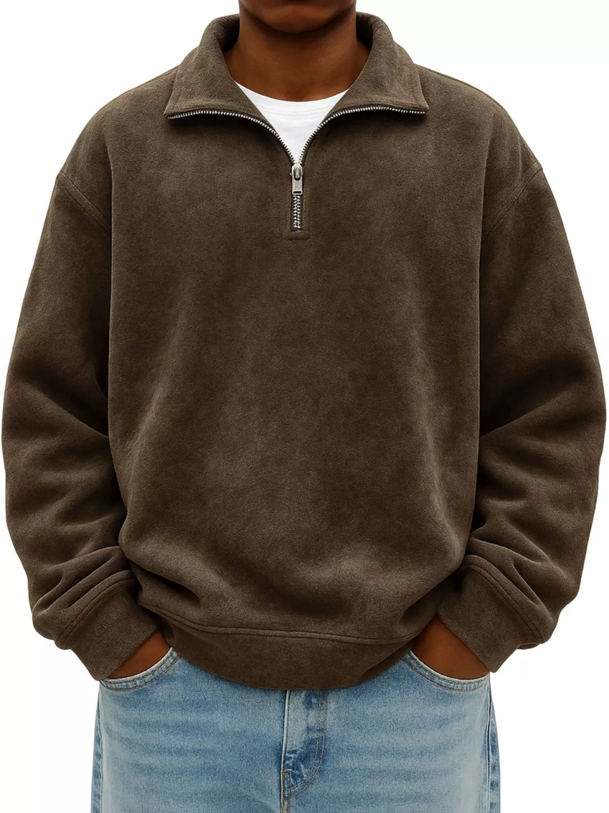 Men's Retro Quarter Zip Shirt Dark Brown
