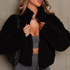 Cropped Teddy Jacket for Cozy Style Black