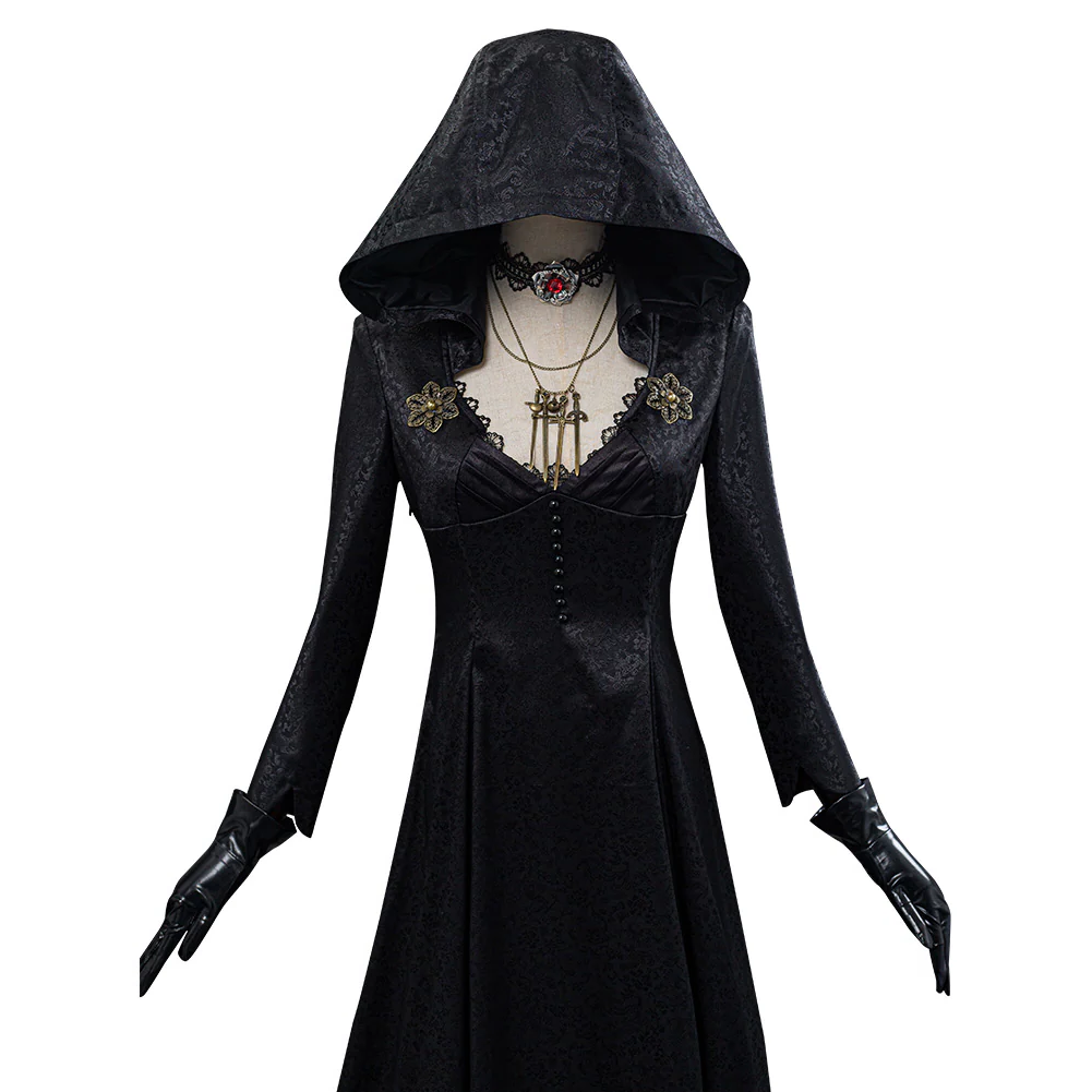 Kostium cosplay wampirzycy na Halloween z żakardowym płaszczem i sukienką