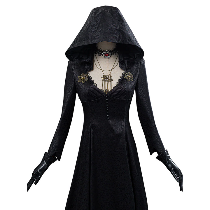 Kostium cosplay wampirzycy na Halloween z żakardowym płaszczem i sukienką