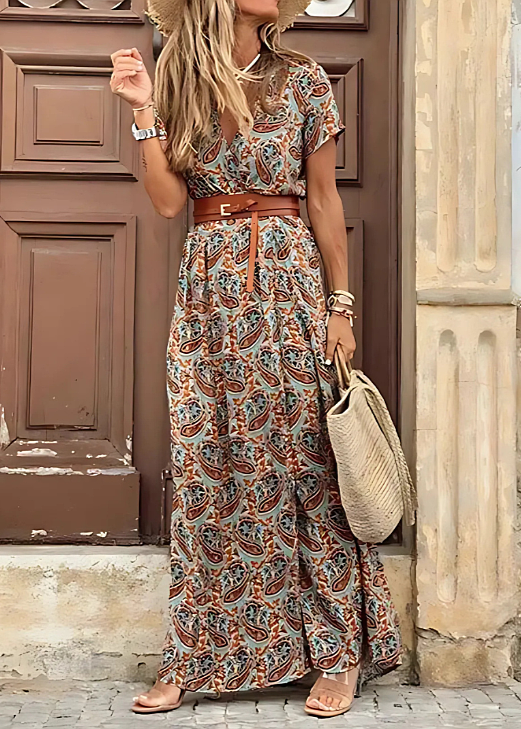 Women's Airy Boho Maxi Dress with Matching Belt