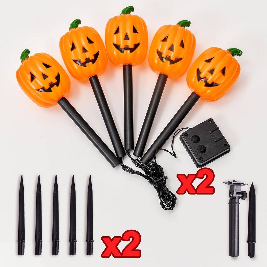 Halloween's 10 Pack Waterproof Solar Pumpkin Stake Lights for Outdoor Decor