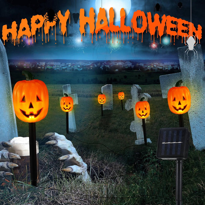 Halloween's 10 Pack Waterproof Solar Pumpkin Stake Lights for Outdoor Decor