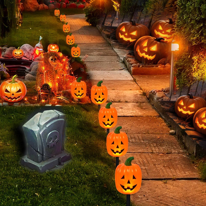 Halloween's 10 Pack Waterproof Solar Pumpkin Stake Lights for Outdoor Decor