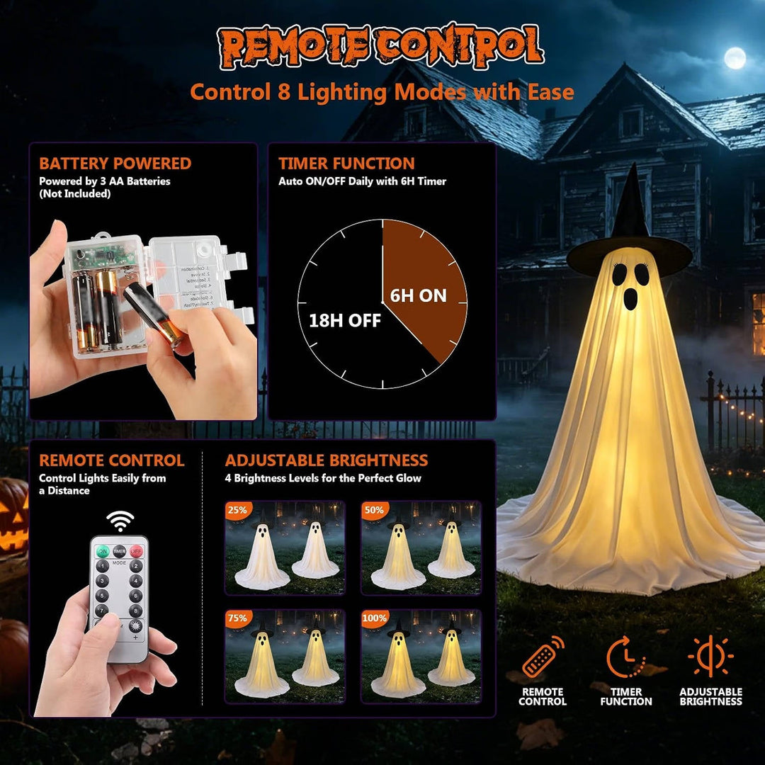 Halloweenovy 5 FT osvětlené dekorace duchů s dálkovým ovládáním - balení 2 ks