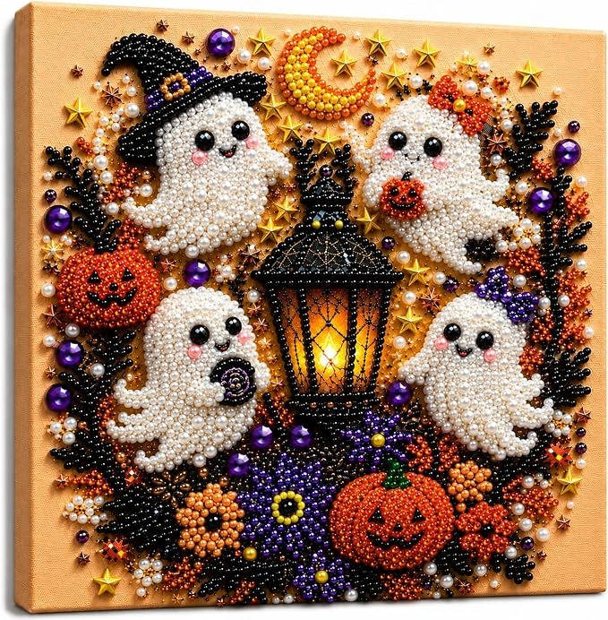 Halloweens diamant- og perlekunstkits til voksne - gør-det-selv-vægdekoration