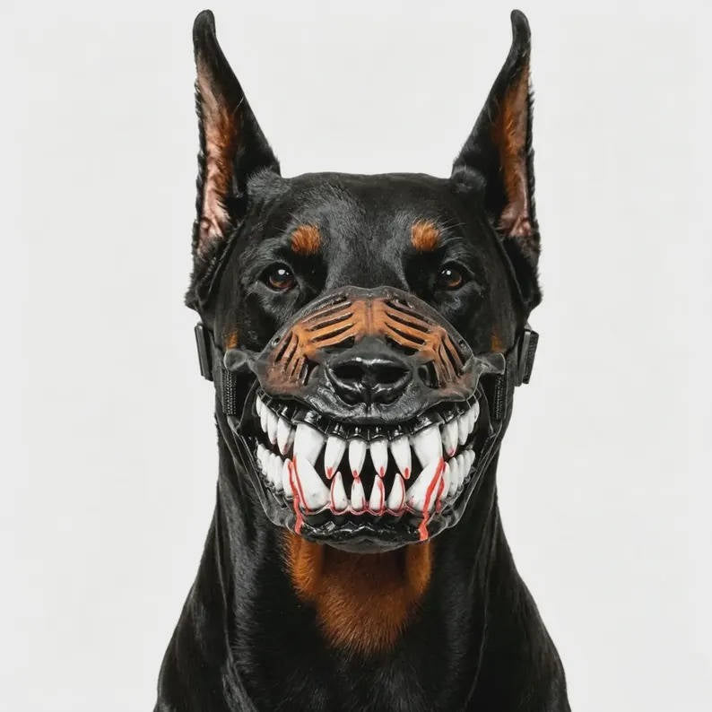 Halloweens realistiske hundekurv med røde tænder til cosplay og sikkerhed