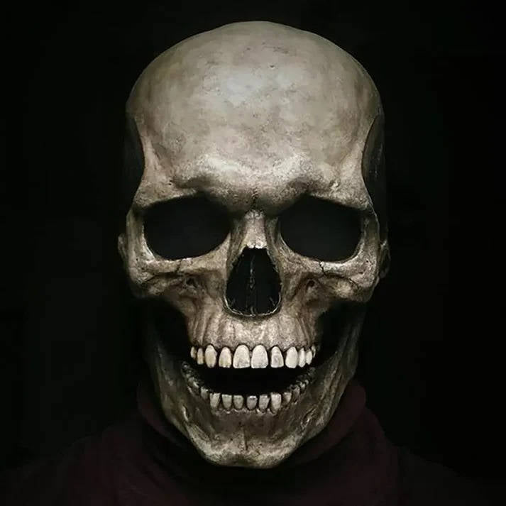 Halloweenova realistická maska kostlivce zakrývající celou hlavu s pohyblivou čelistí