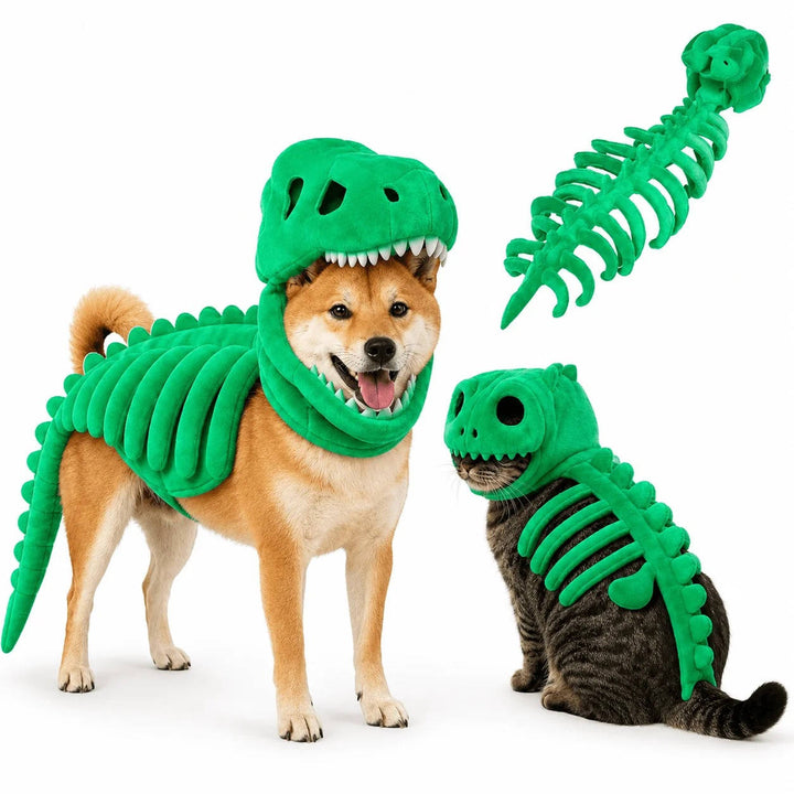 Halloween-Haustierkostüm als Dinosaurierskelett für Hunde und Katzen