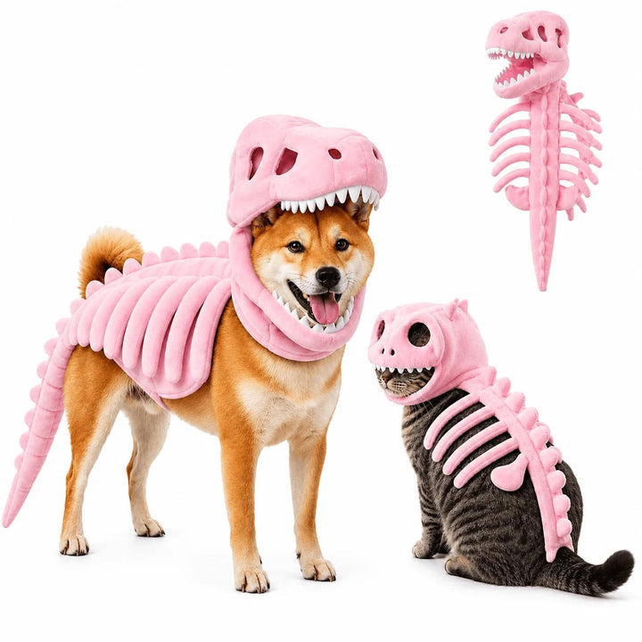 Halloween-Haustierkostüm als Dinosaurierskelett für Hunde und Katzen