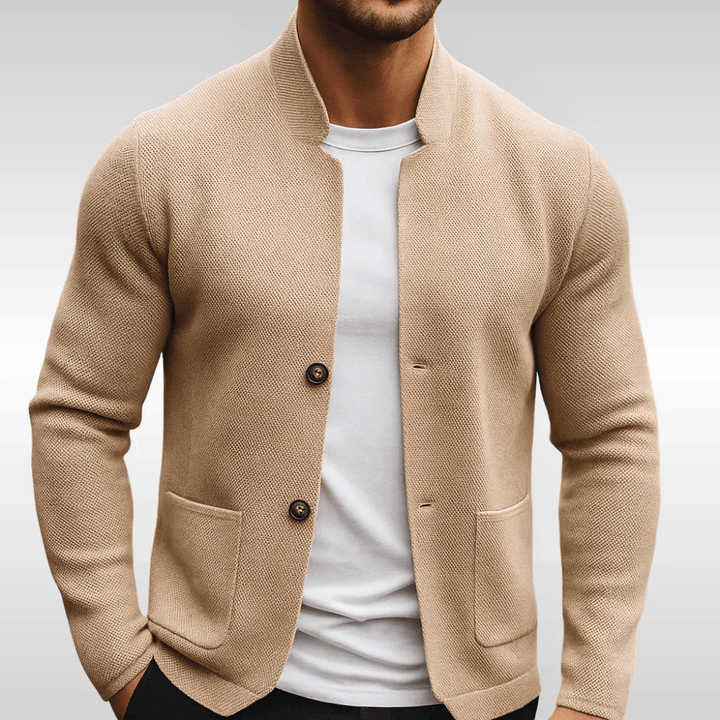 Men's Classic Textured Pocket Cardigan Beige