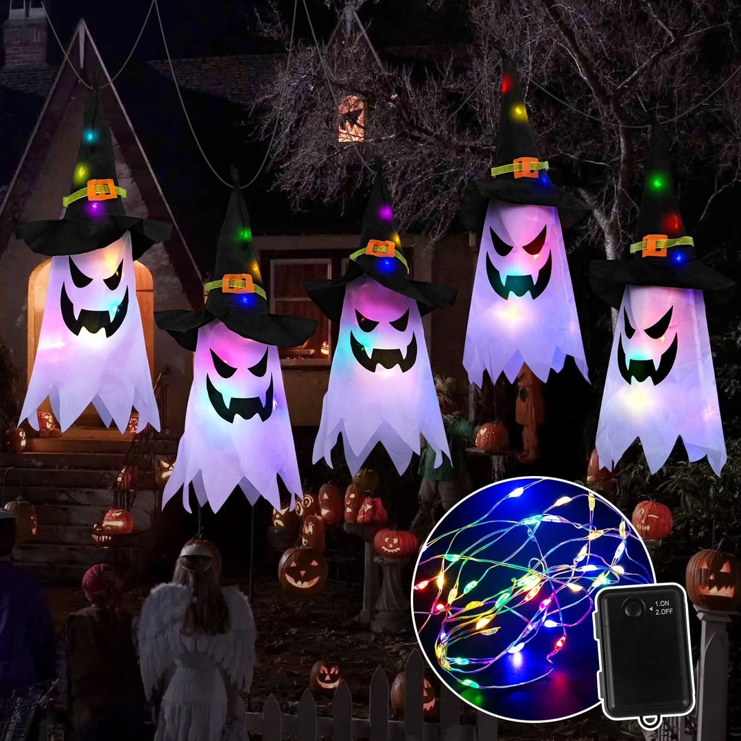 Halloweenská vícebarevná světelná řada s duchy a čarodějnickými klobouky, 9.8ft