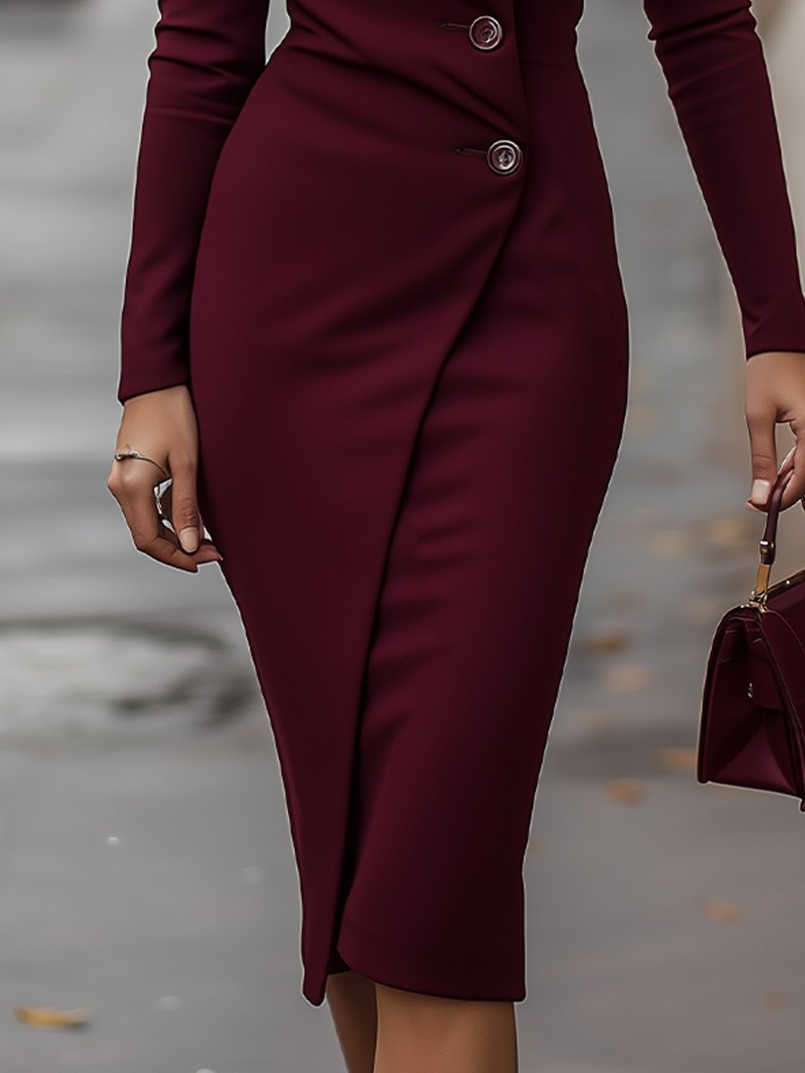 Caroline | Vestido Midi Envolvente de Primavera com Botões para Mulher