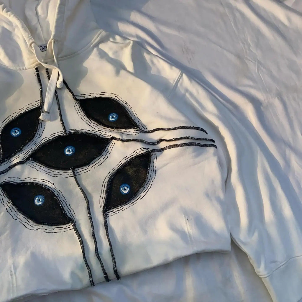 Eye Patchwork Hoodie for Bold Japanese Streetwear Style