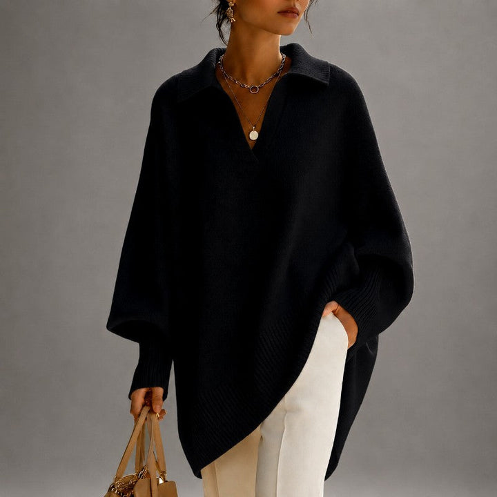 Women's Oversized Batwing Polo Collar Sweater