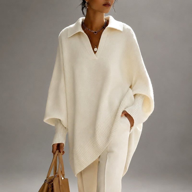 Women's Oversized Batwing Polo Collar Sweater