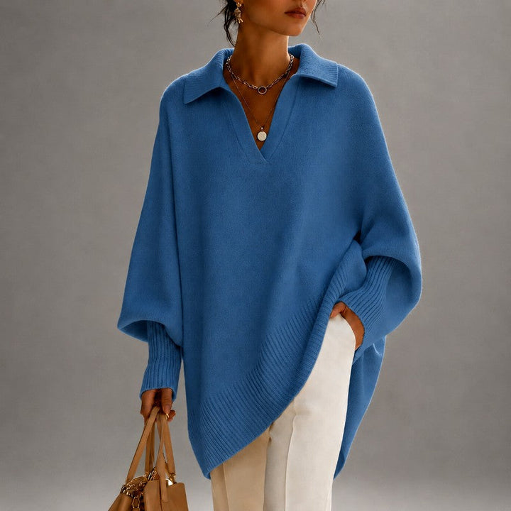 Women's Oversized Batwing Polo Collar Sweater