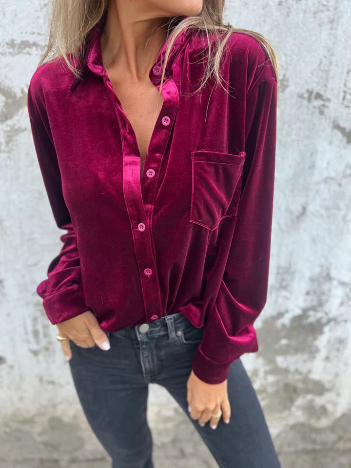 Women's Soft and Stylish Velvet Blouse Red