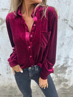 Women's Soft and Stylish Velvet Blouse Red