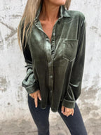 Women's Soft and Stylish Velvet Blouse Green