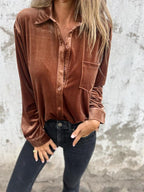 Women's Soft and Stylish Velvet Blouse Brown