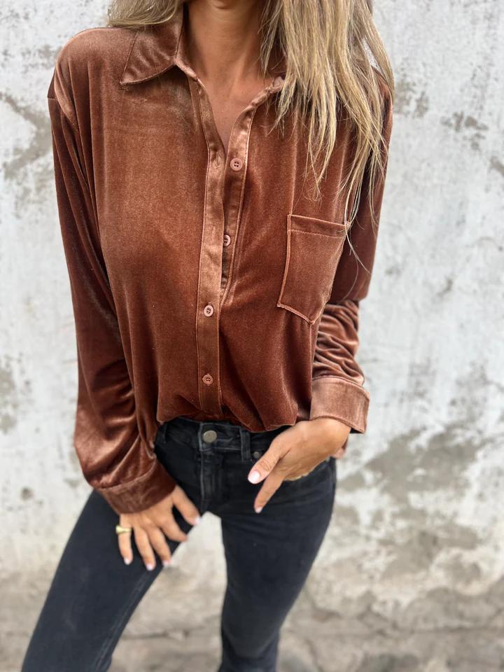 Women's Soft and Stylish Velvet Blouse Brown
