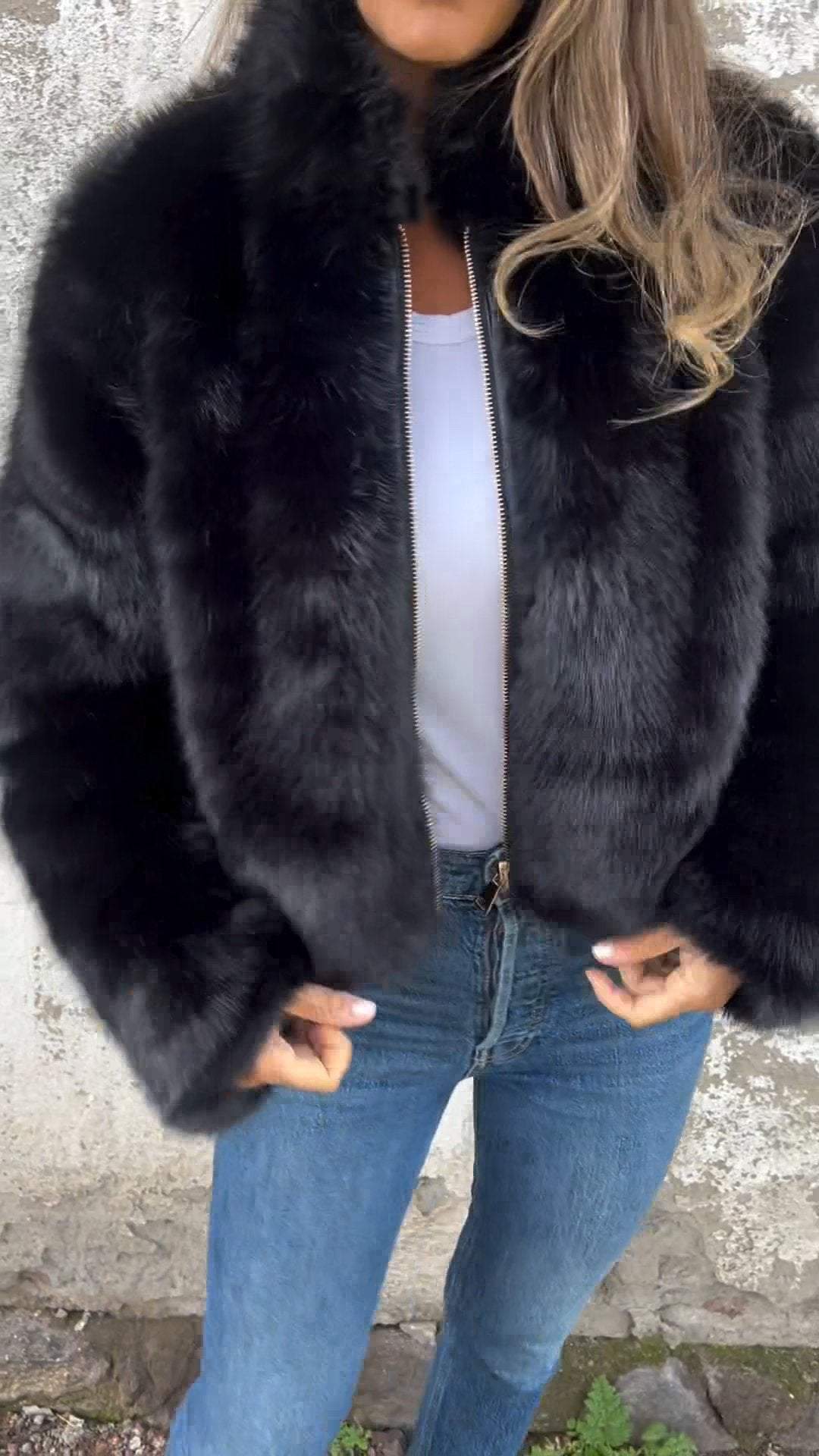 Faux Fur Jacket for Women Black