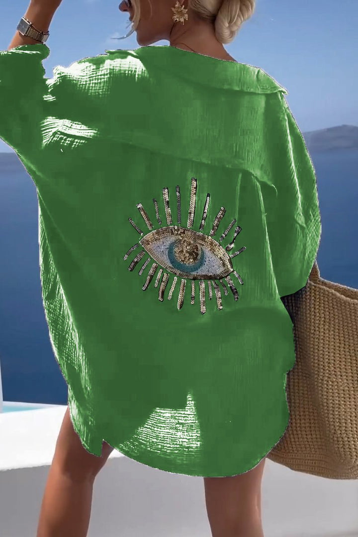 Women's Sequin Evil Eye Shirt-MODAUTLET