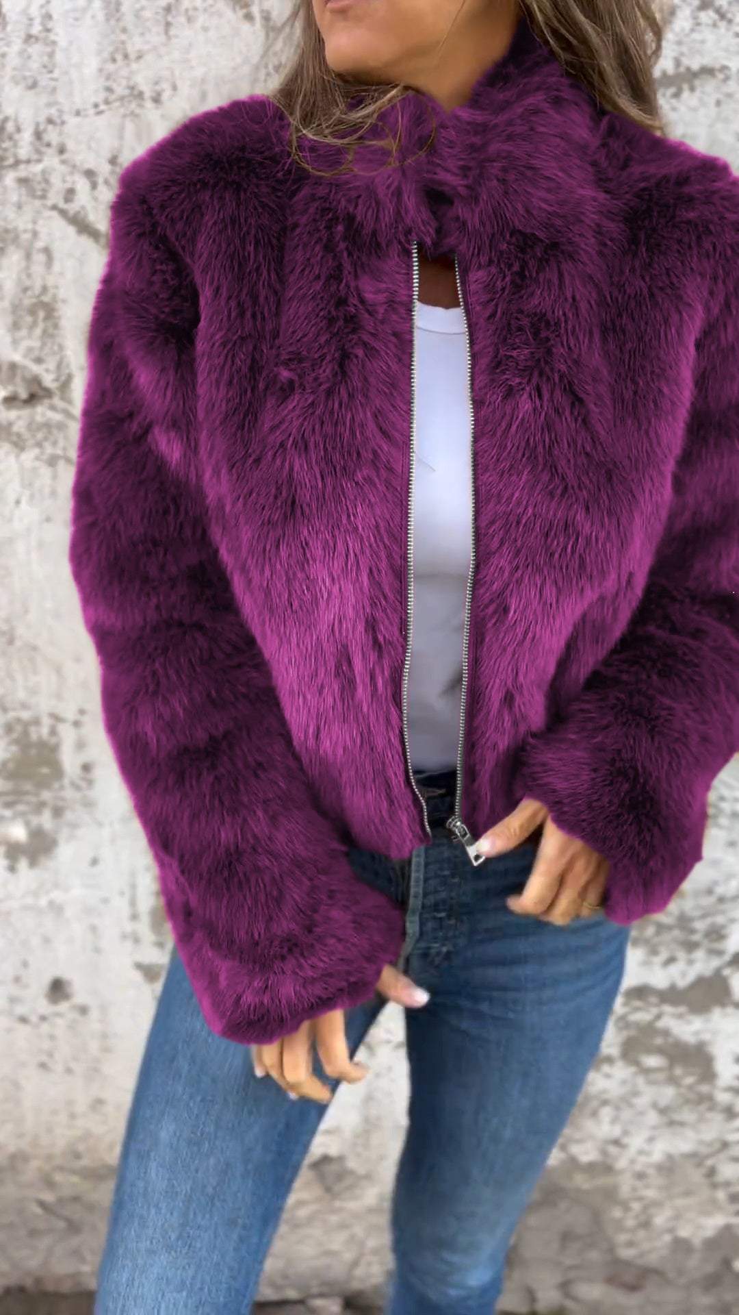 Women Faux Fur Jacket Purple