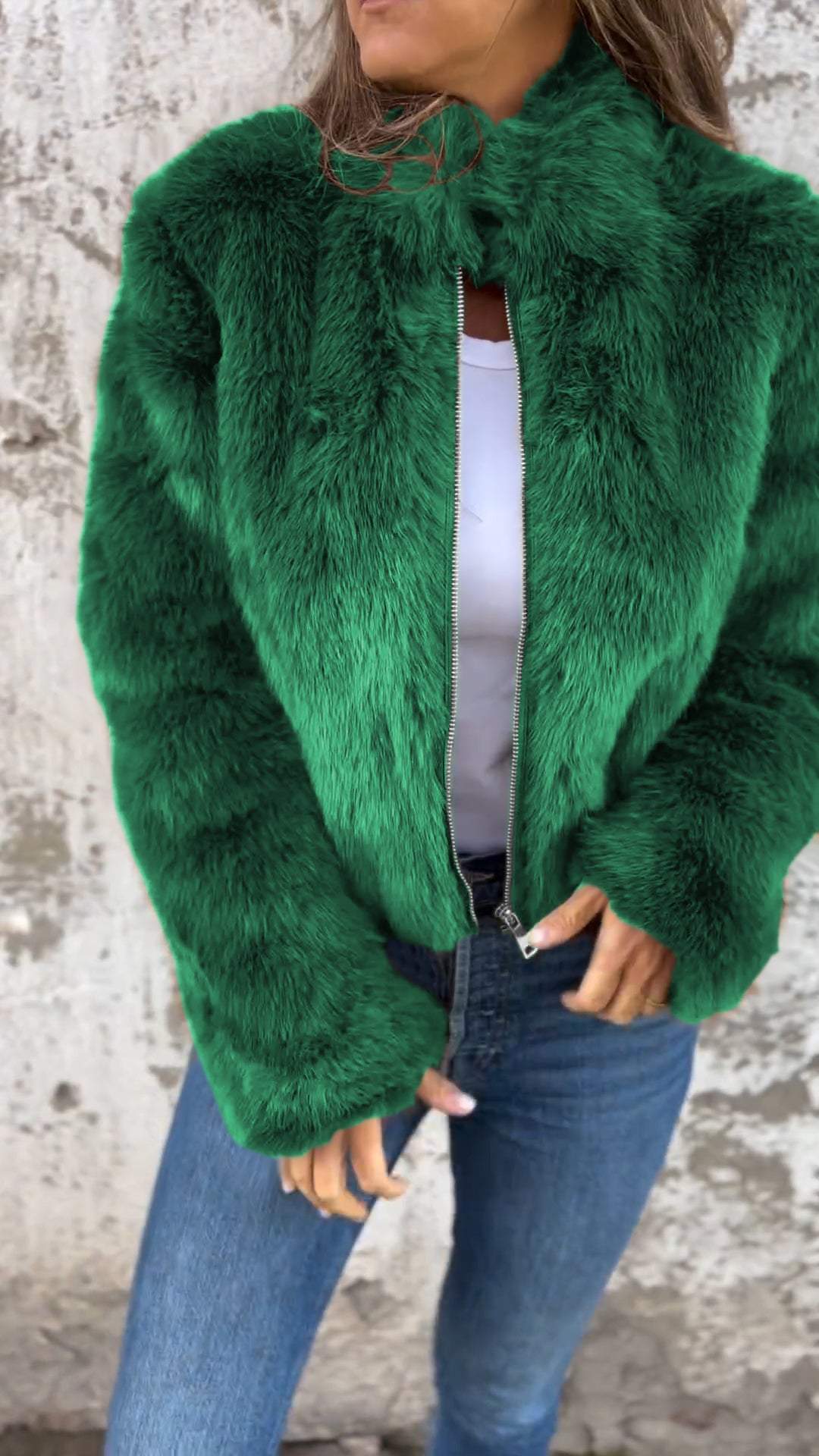 Women Faux Fur Jacket Green