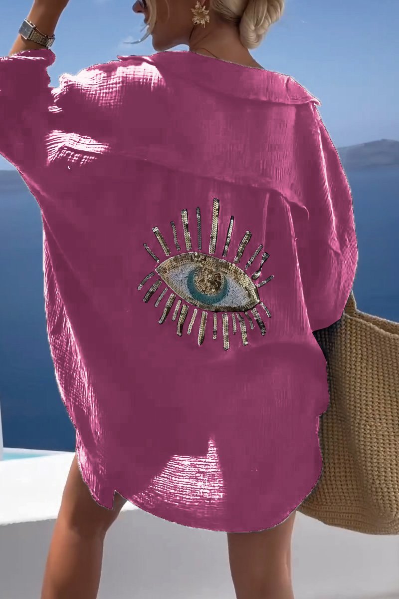 Women's Sequin Evil Eye Shirt Pink