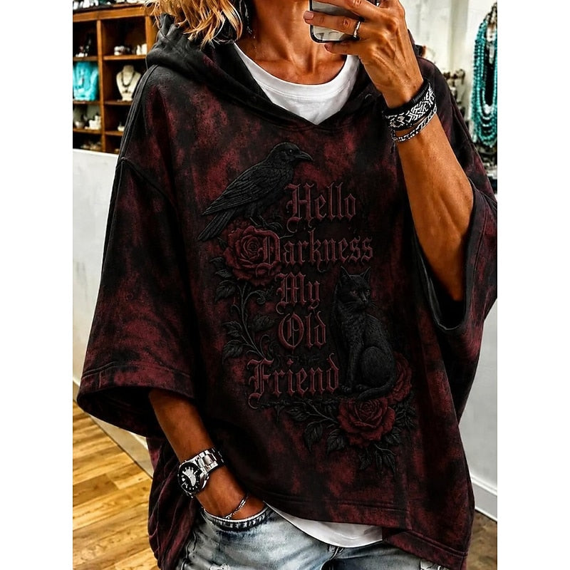 Naisten Halloween-noita-kuvioinen oversized-huppari
