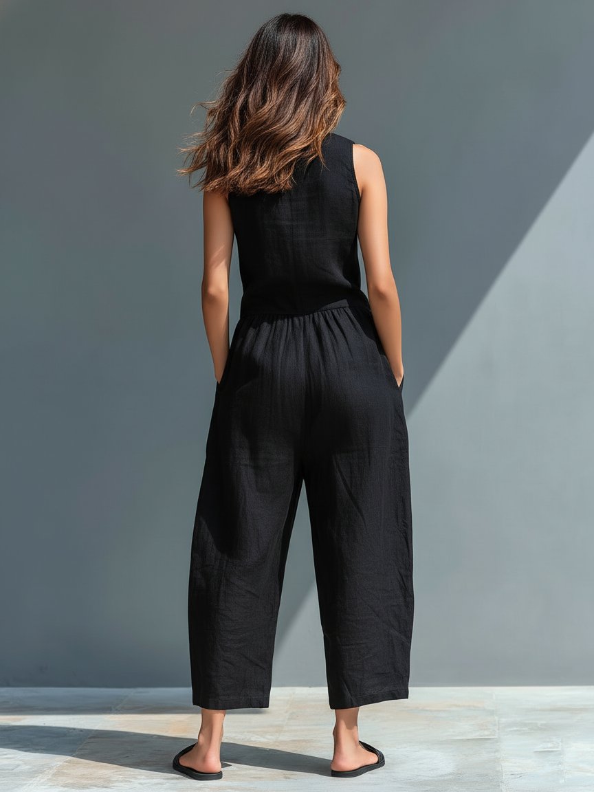 Olivia | Mono de lino para mujer con cuello alto y botones delanteros