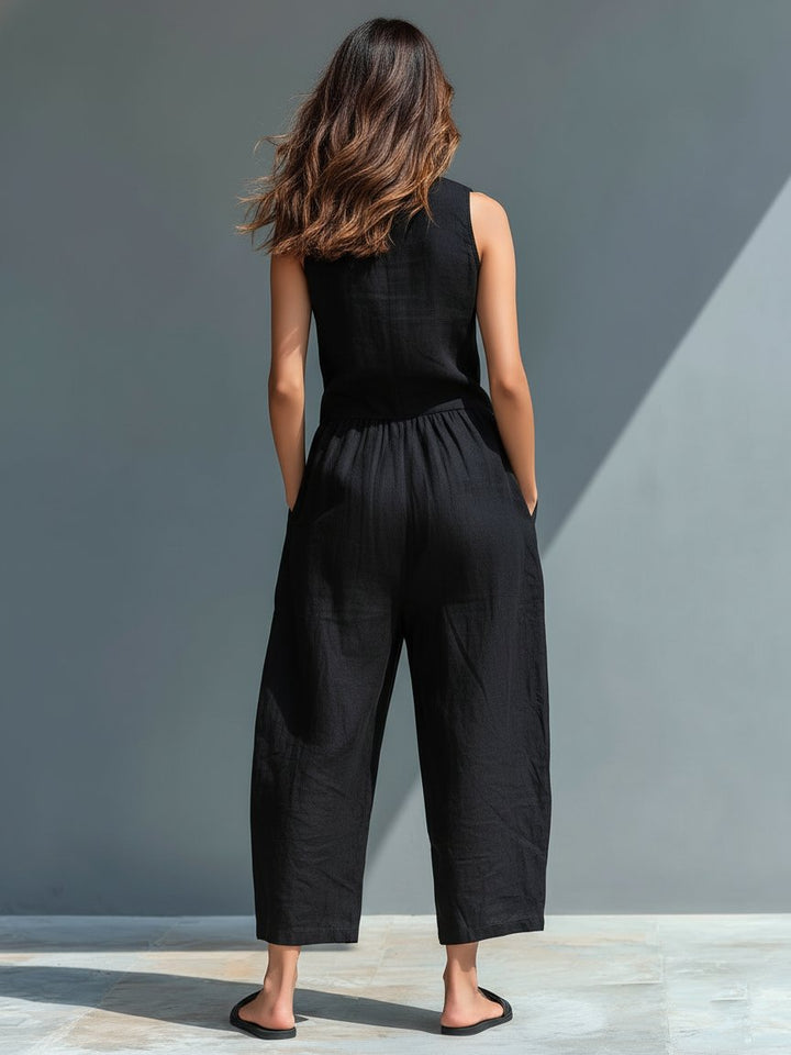 Olivia | Mono de lino para mujer con cuello alto y botones delanteros