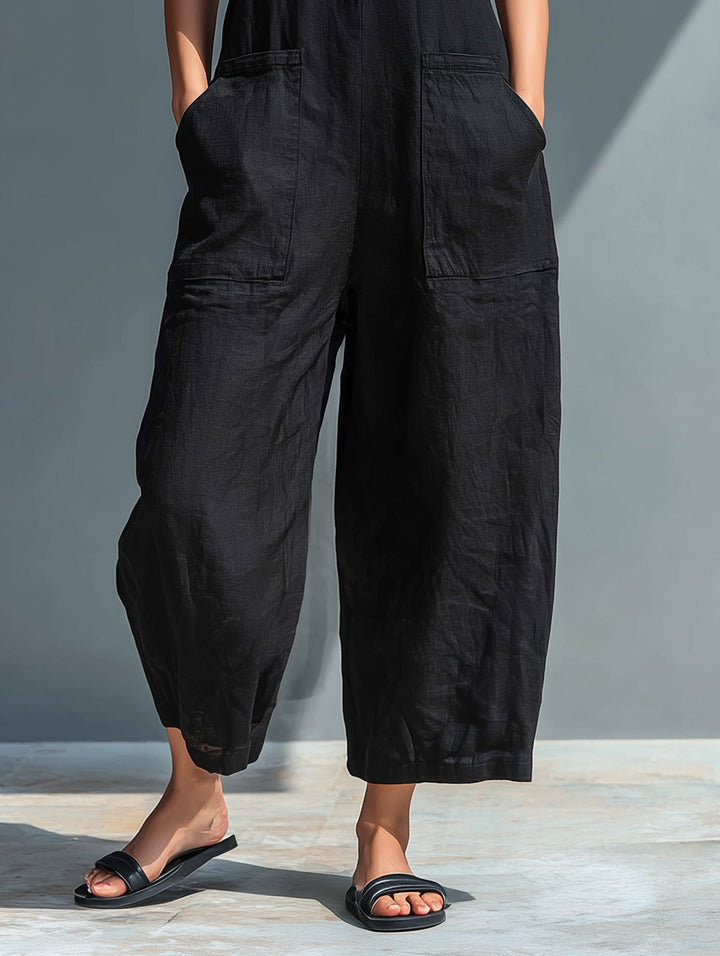 Olivia | Mono de lino para mujer con cuello alto y botones delanteros