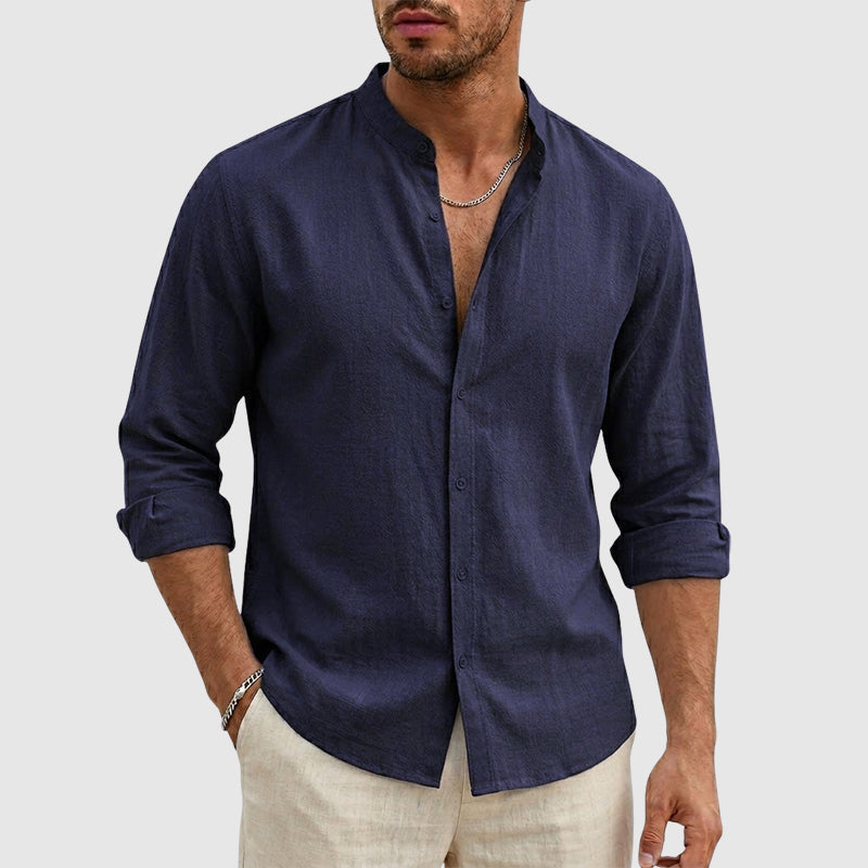 Justin | Camisa de lino para hombre con cuello mao y manga larga