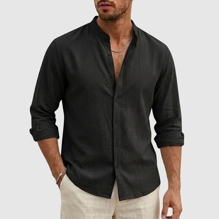 Justin | Camisa de lino para hombre con cuello mao y manga larga