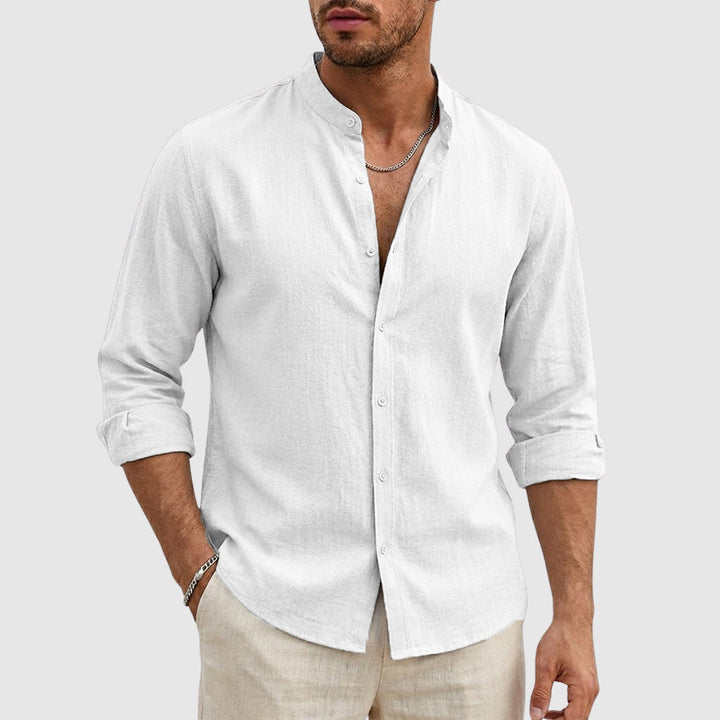 Justin | Camisa de lino para hombre con cuello mao y manga larga