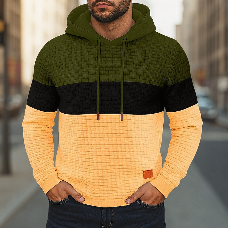 Men's Color Block Textured Hoodie