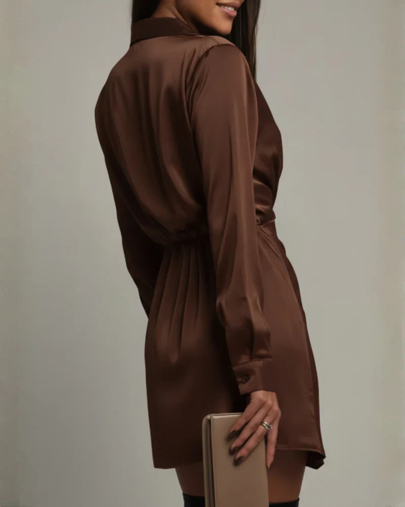 Karen | Vestido Mini de Manga Comprida com Decote em V para Mulher